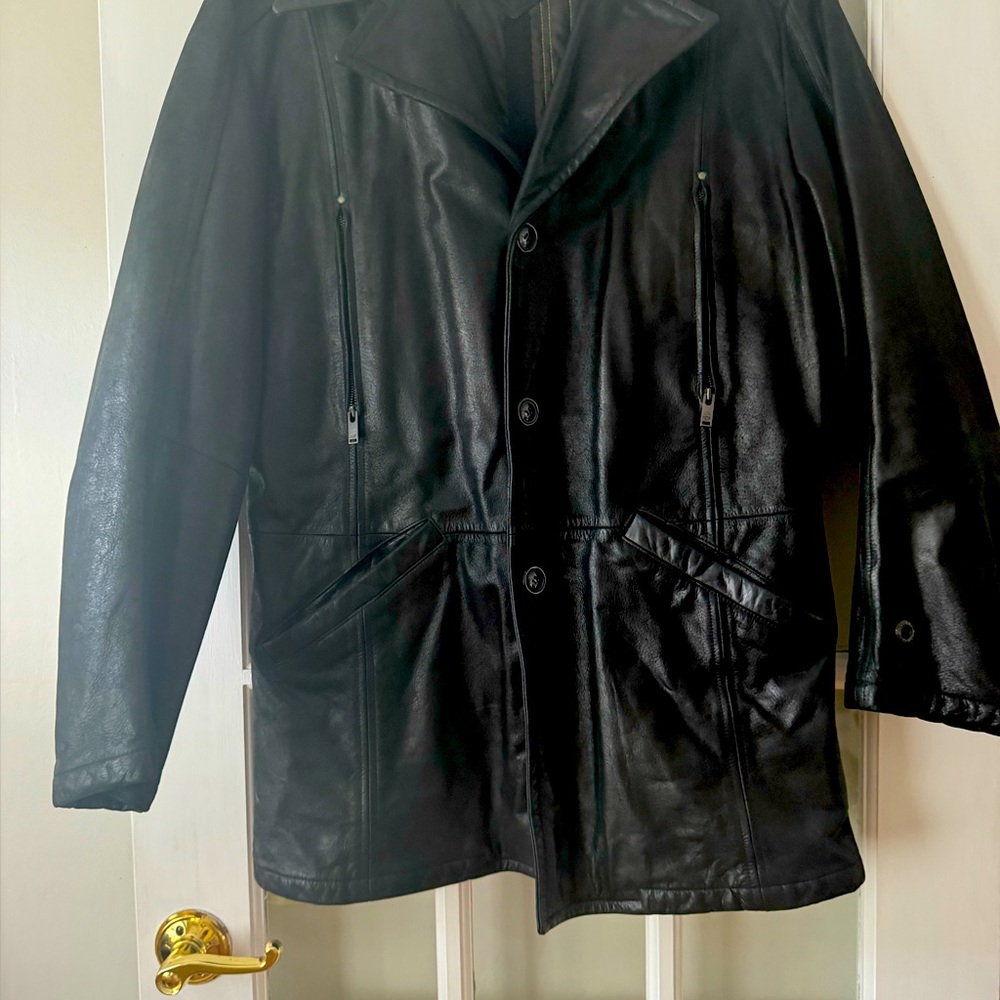Diesel Black Leather Trench Coat mens